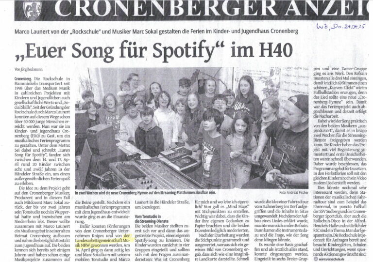 Euer Song für Spotify - Zeitungsartikel gescannt