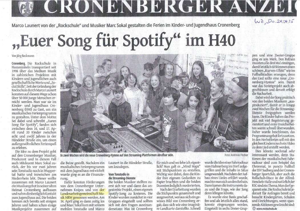 Euer Song für Spotify - Zeitungsartikel gescannt